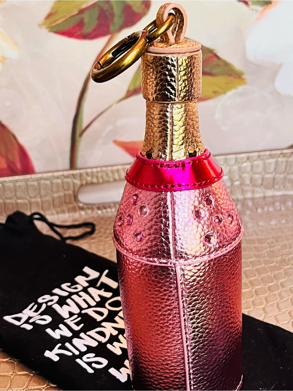 Kurt Geiger Metallic Pink Bottle Bag Charm w/Gold Hardware & Dustbag (Like New) - Picture 9 of 10